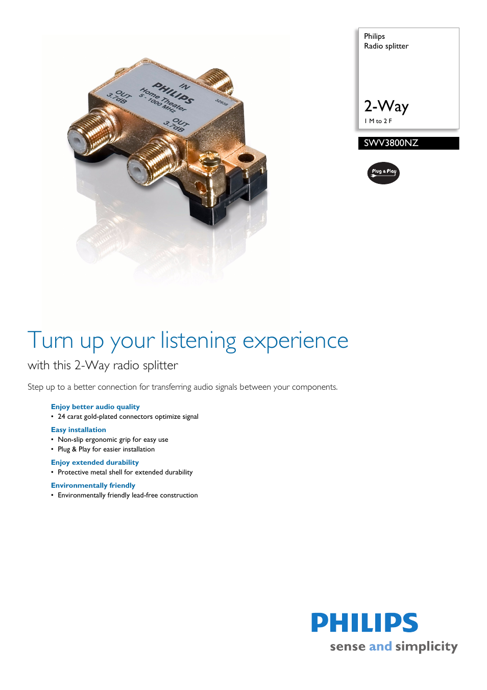 Philips 2-Way SWV3800NZ User Manual | 2 pages