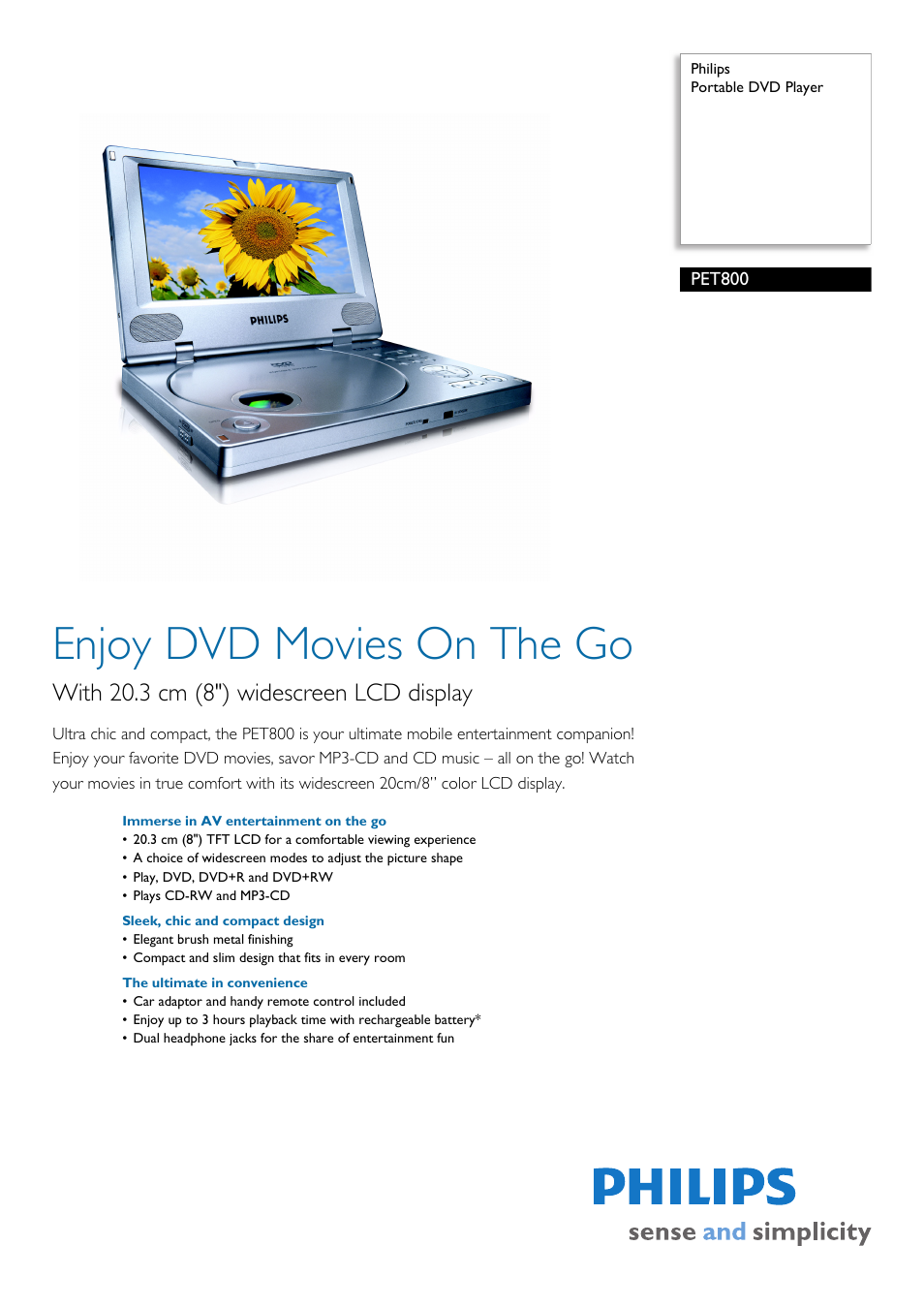 Philips PET800 User Manual | 2 pages