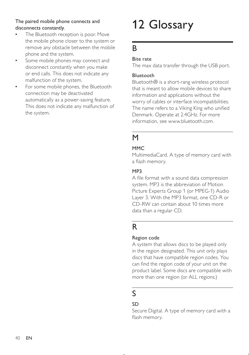 12 glossary | Philips CED370/00 User Manual | Page 39 / 41
