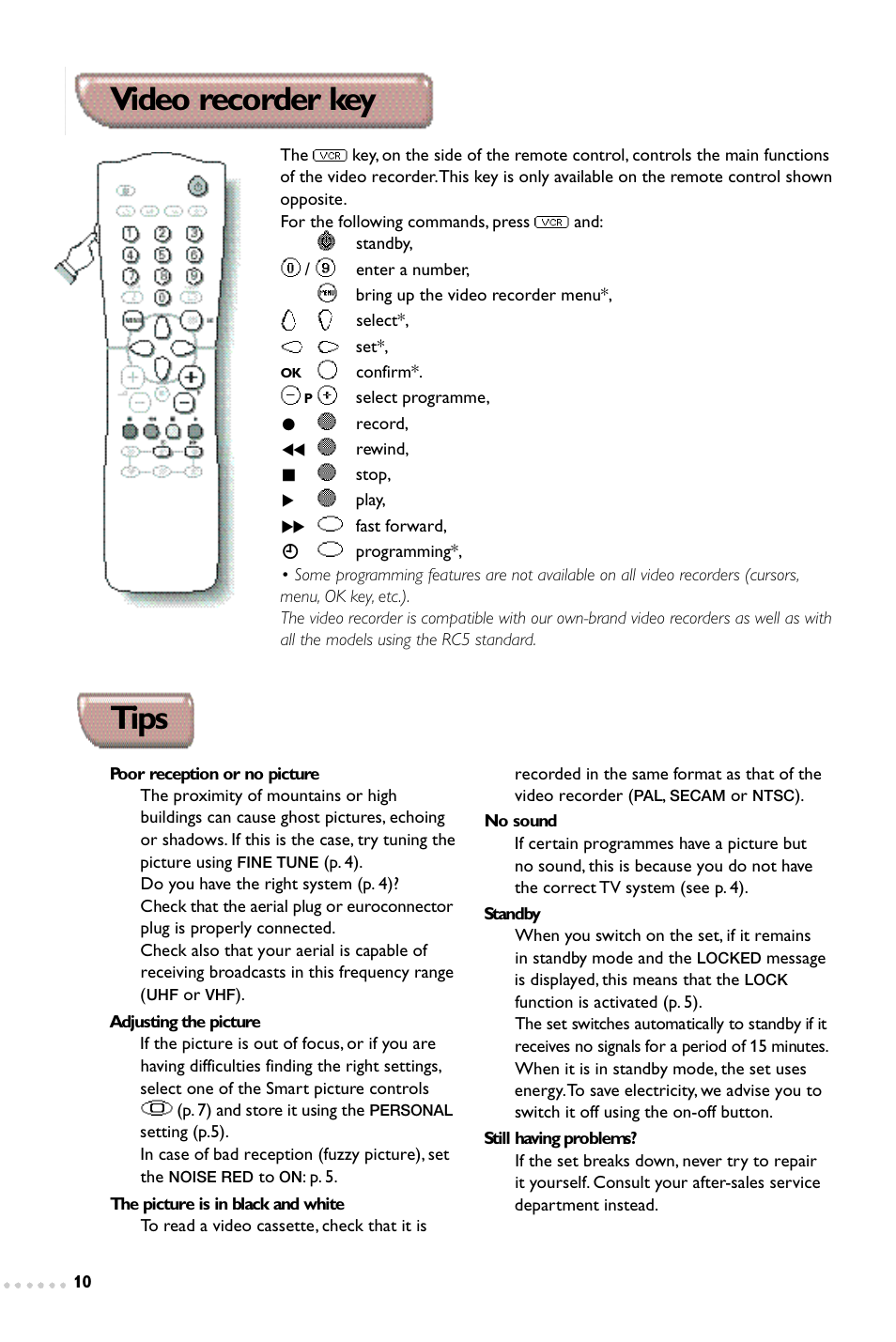 Tips video recorder key | Philips 14PT1365 User Manual | Page 10 / 10