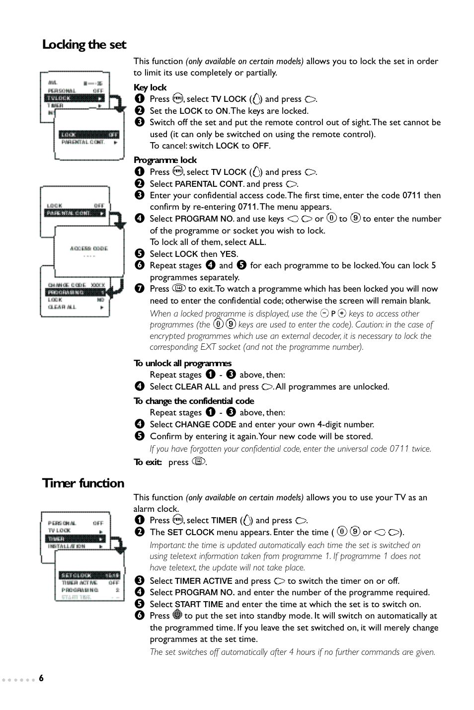 Locking the set timer function | Philips 14PT1365 User Manual | Page 6 / 10