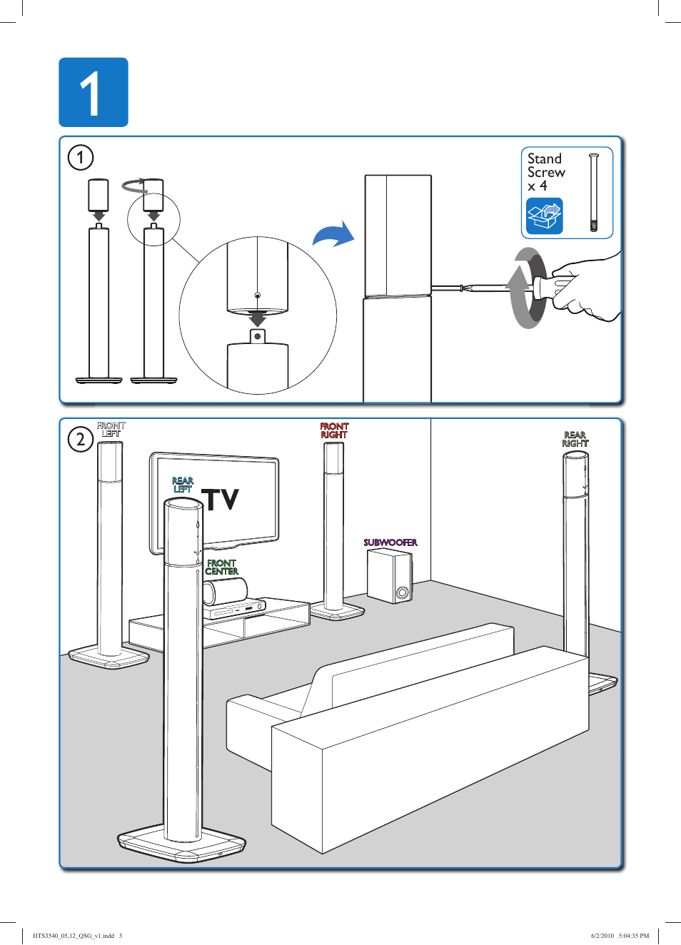 Stand screw x 4 | Philips HTS3540/12 User Manual | Page 3 / 8