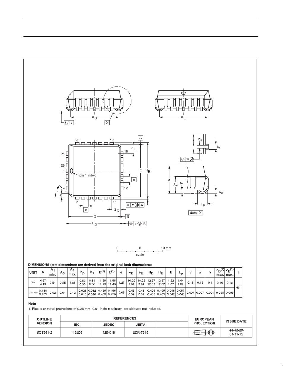 Plcc28 package outline | Philips SCC2691 User Manual | Page 23 / 25