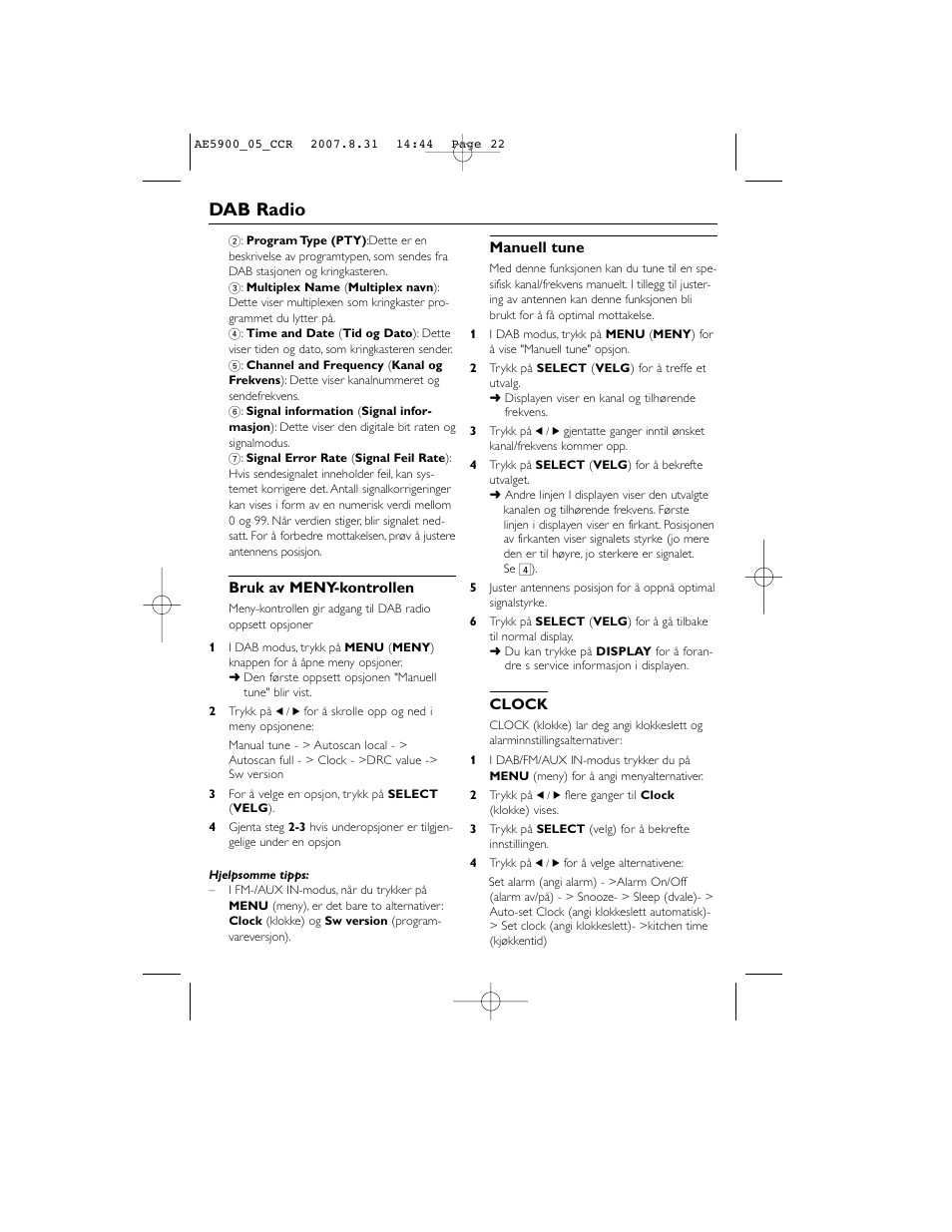 Dab radio | Philips DAB FM radio AE5900 User Manual | Page 22 / 43