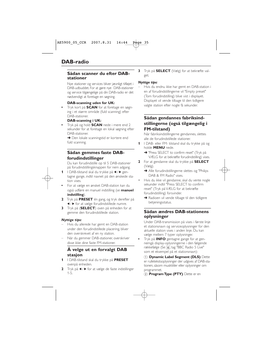 Dab-radio | Philips DAB FM radio AE5900 User Manual | Page 35 / 43