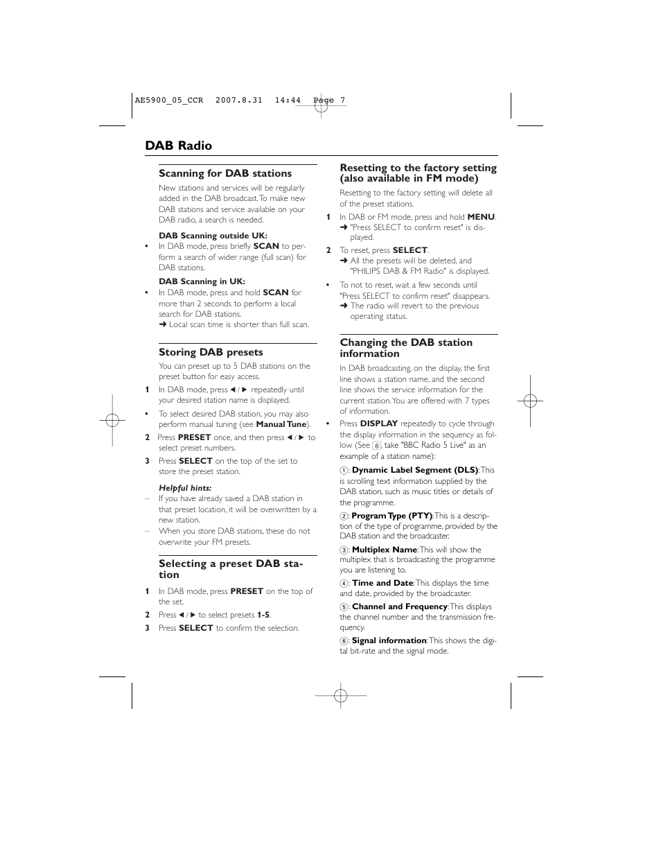 Dab radio | Philips DAB FM radio AE5900 User Manual | Page 7 / 43