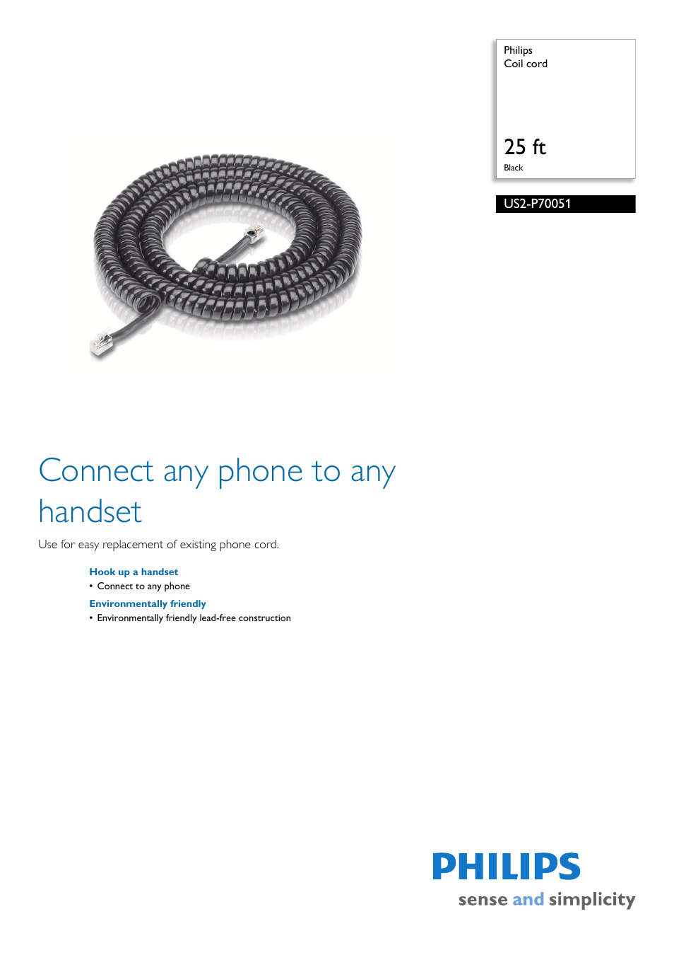 Philips Coil Cord US2-P70051 User Manual | 2 pages