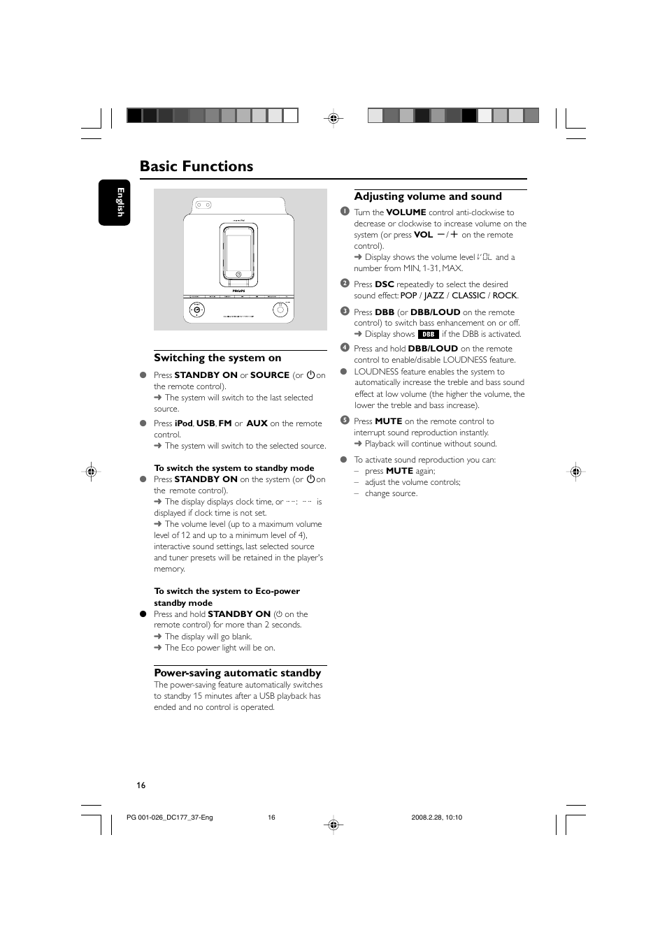 Basic functions | Philips DC177 User Manual | Page 16 / 27