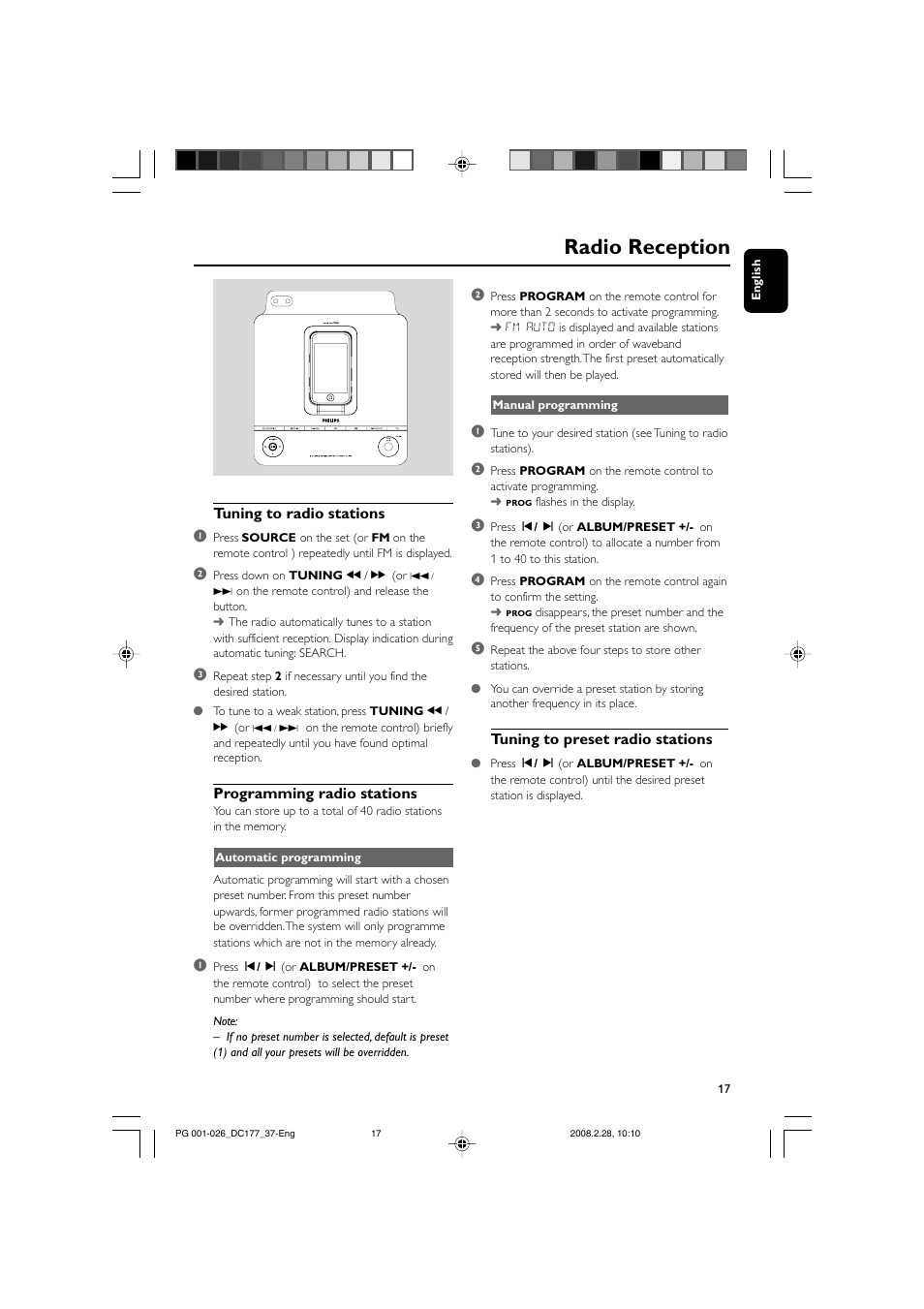 Radio reception | Philips DC177 User Manual | Page 17 / 27