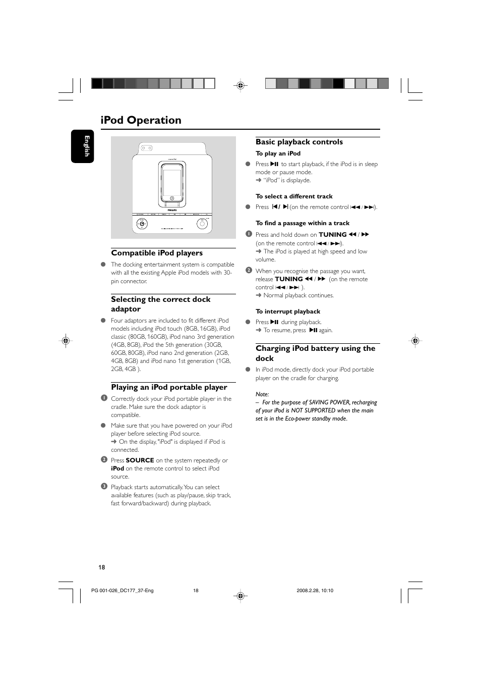 Ipod operation | Philips DC177 User Manual | Page 18 / 27