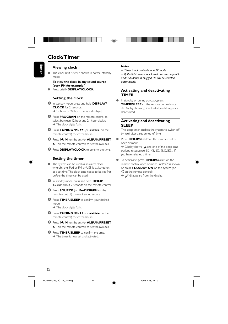 Clock/timer | Philips DC177 User Manual | Page 22 / 27