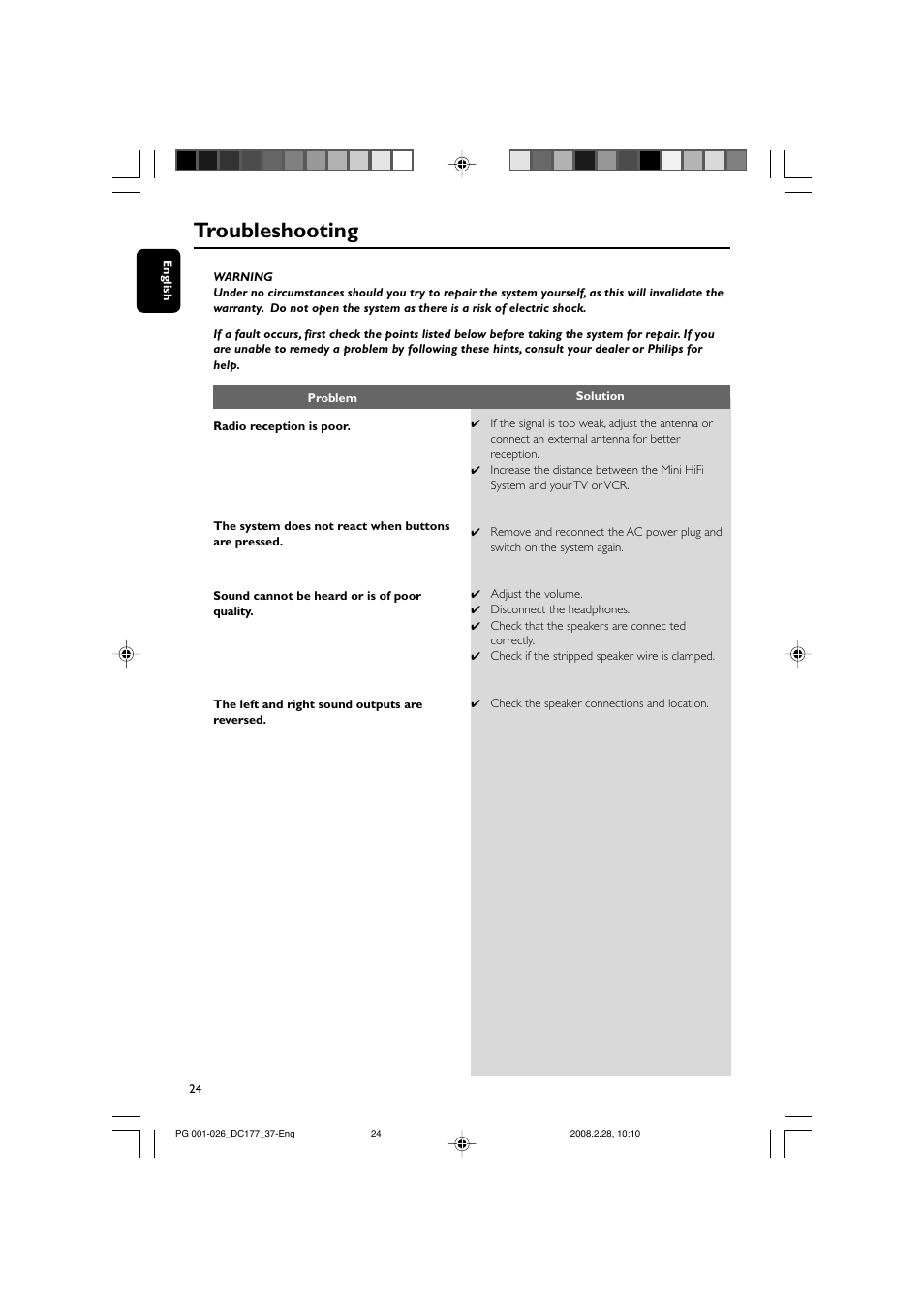 Troubleshooting | Philips DC177 User Manual | Page 24 / 27