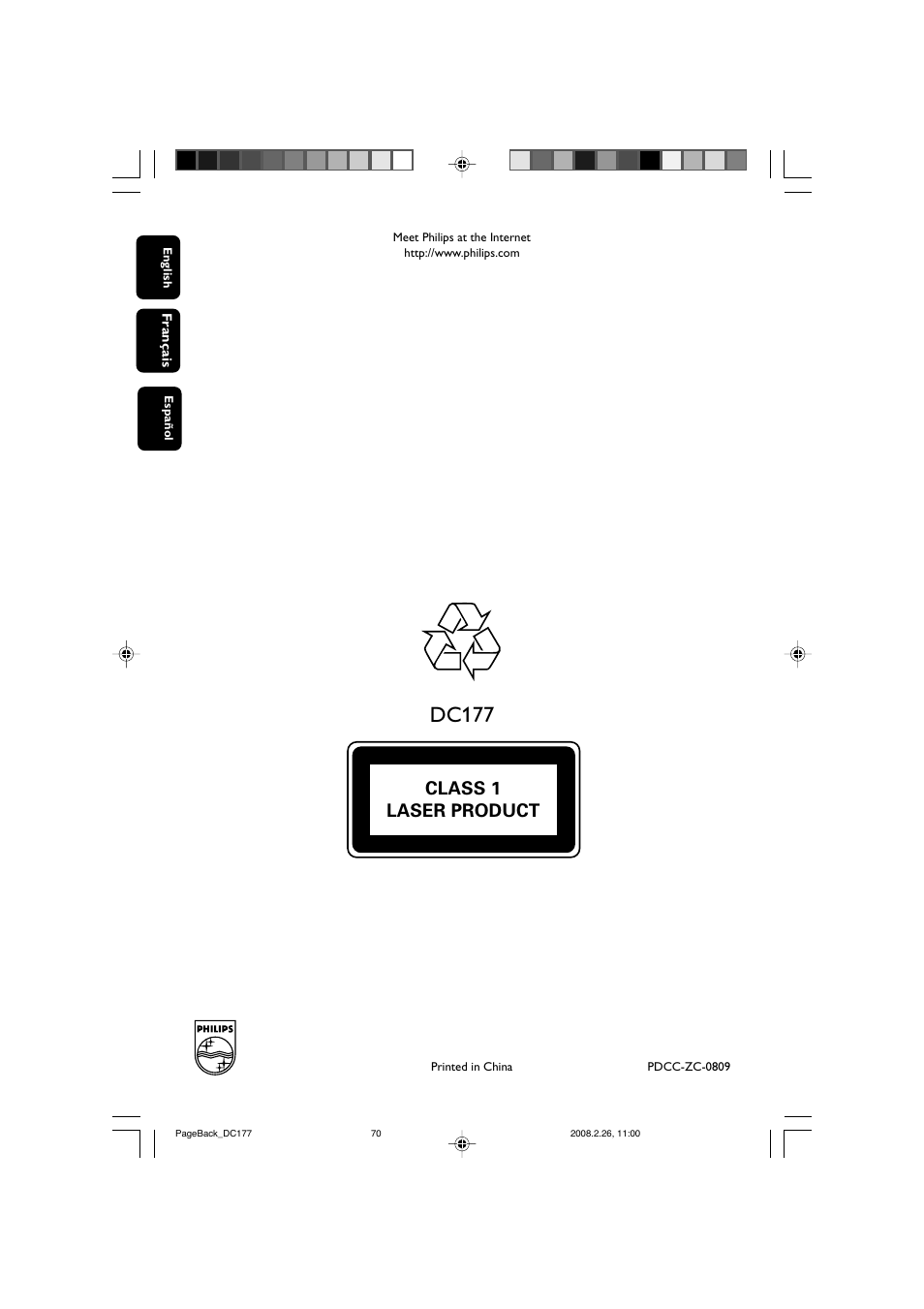 Dc177, Class 1 laser product | Philips DC177 User Manual | Page 27 / 27