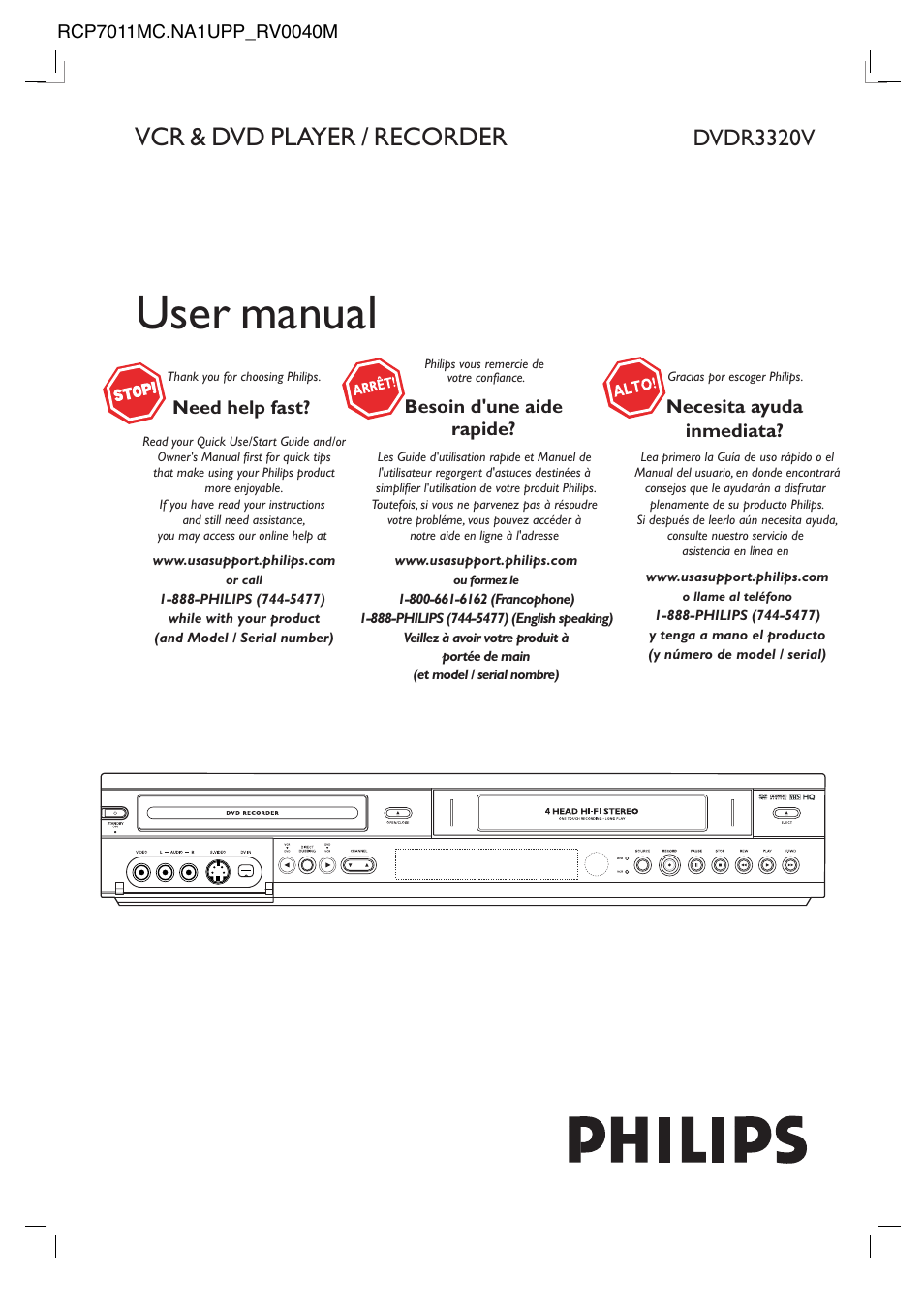 Philips VCR & DVD PLAYER DVDR3320V User Manual | 48 pages