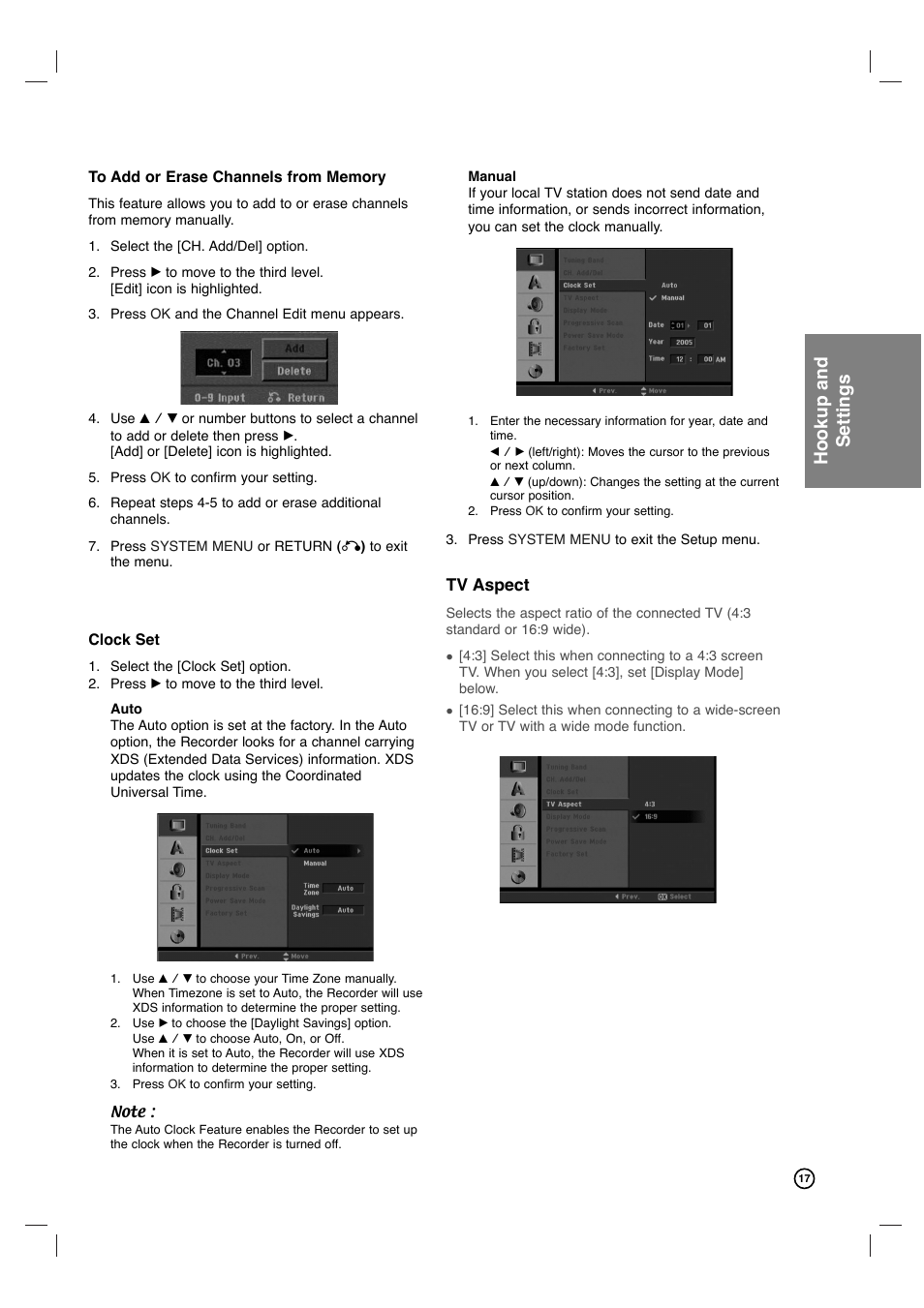 Hookup and settings | Philips VCR & DVD PLAYER DVDR3320V User Manual | Page 17 / 48