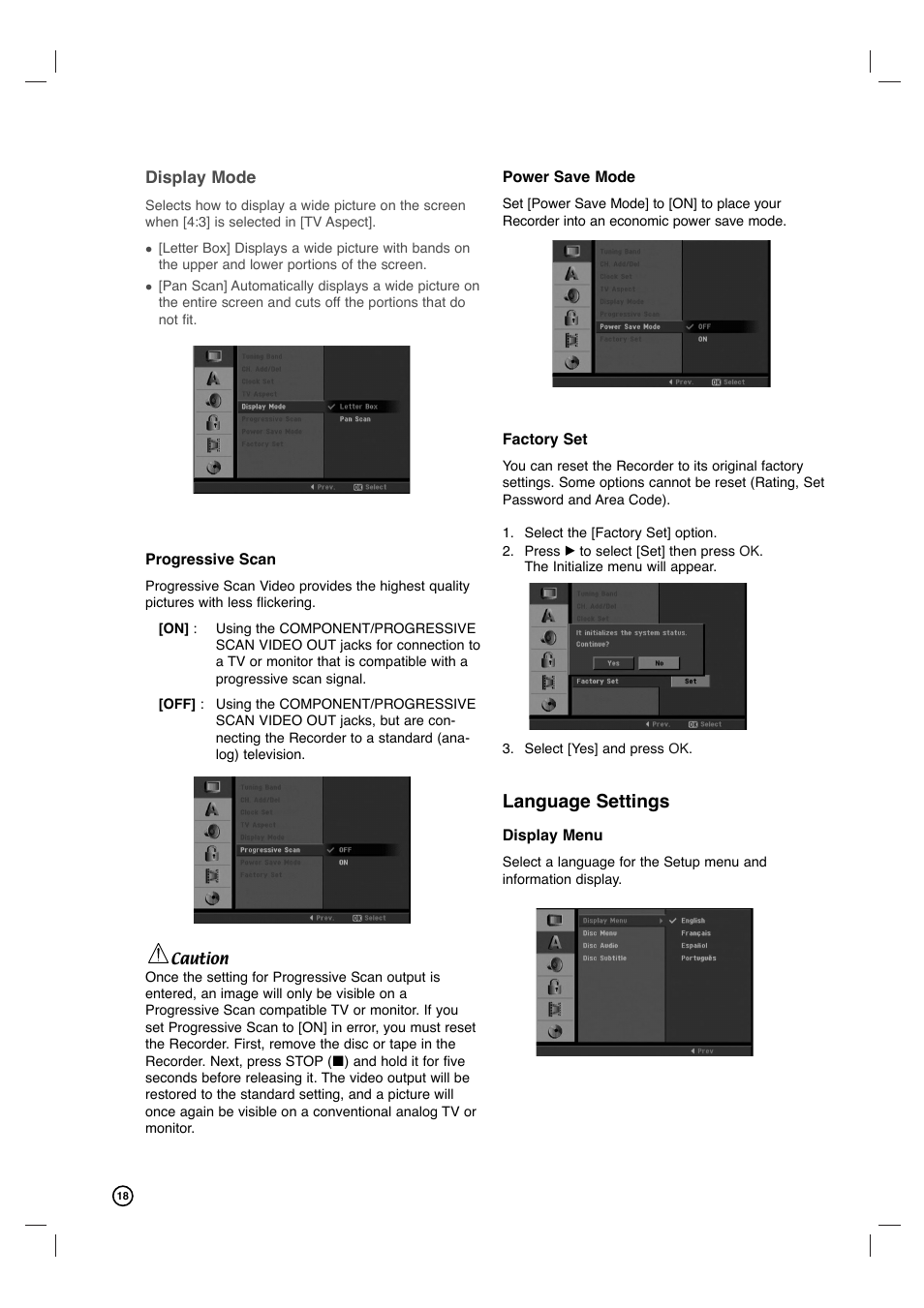 Language settings | Philips VCR & DVD PLAYER DVDR3320V User Manual | Page 18 / 48