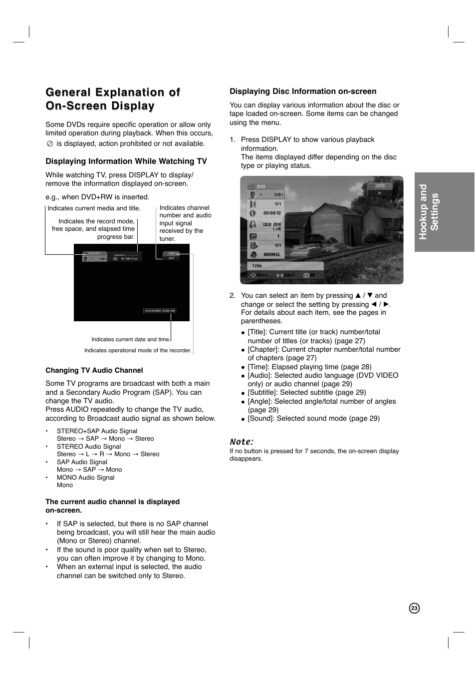 General explanation of, Hookup and settings | Philips VCR & DVD PLAYER DVDR3320V User Manual | Page 23 / 48