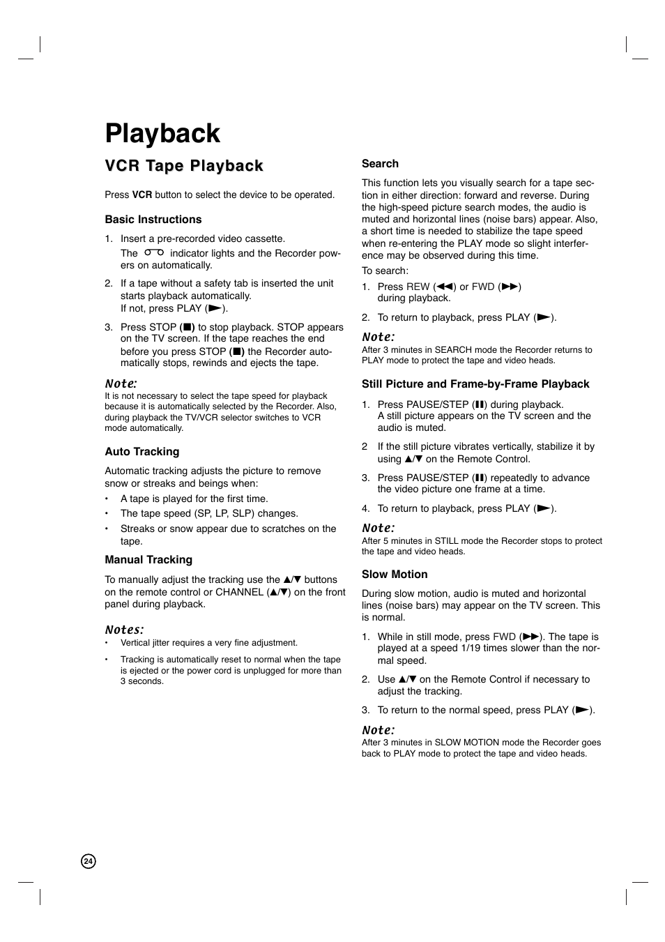 Playback, Vcr t, Vcr t ape playback ape playback | Philips VCR & DVD PLAYER DVDR3320V User Manual | Page 24 / 48