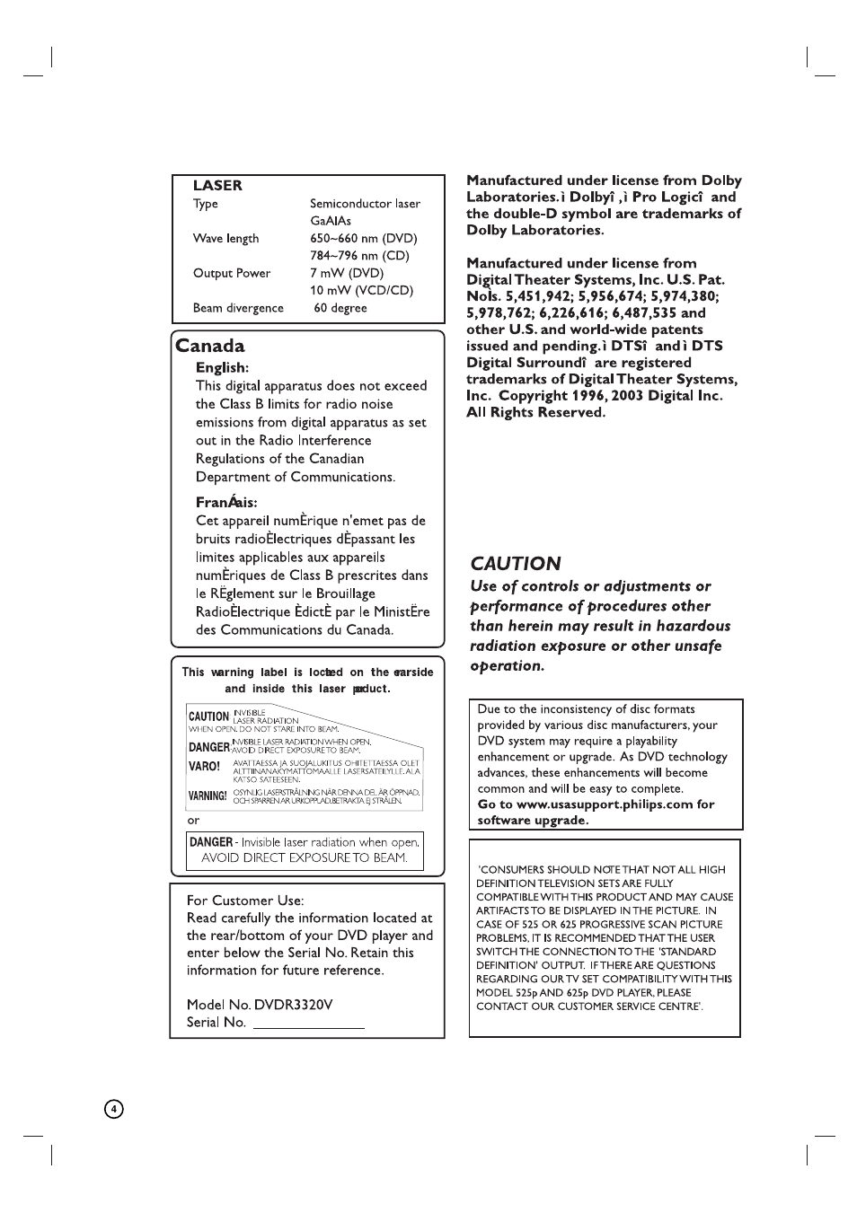 Philips VCR & DVD PLAYER DVDR3320V User Manual | Page 4 / 48