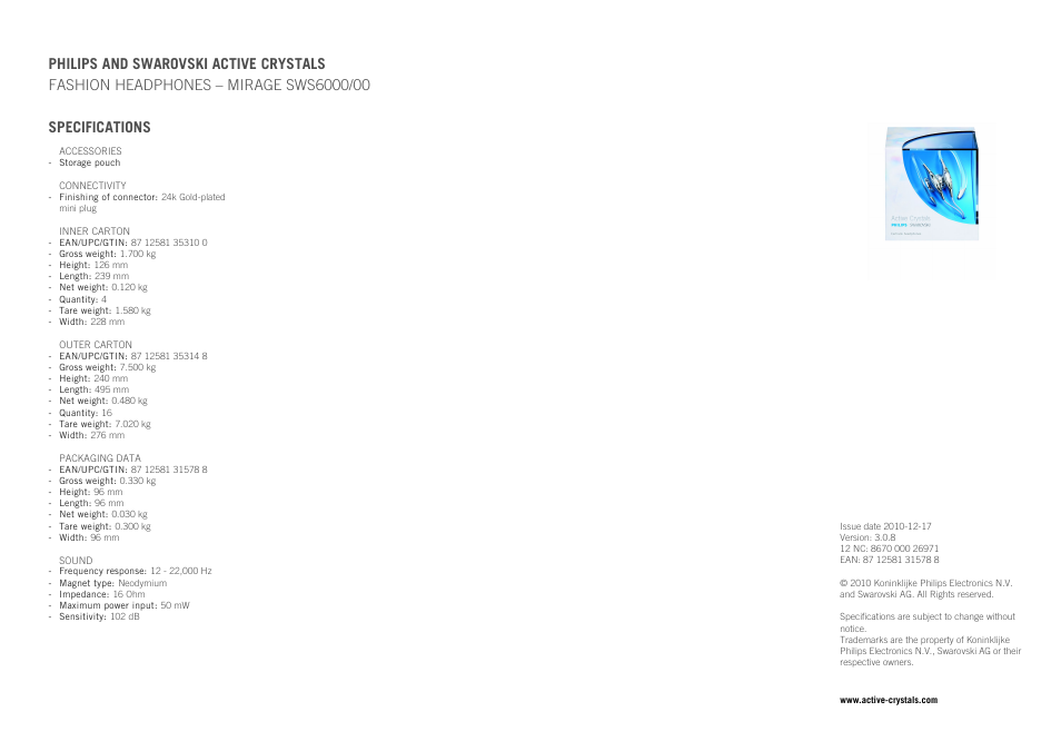 Philips MIRAGE SWS6000/00 User Manual | Page 2 / 2