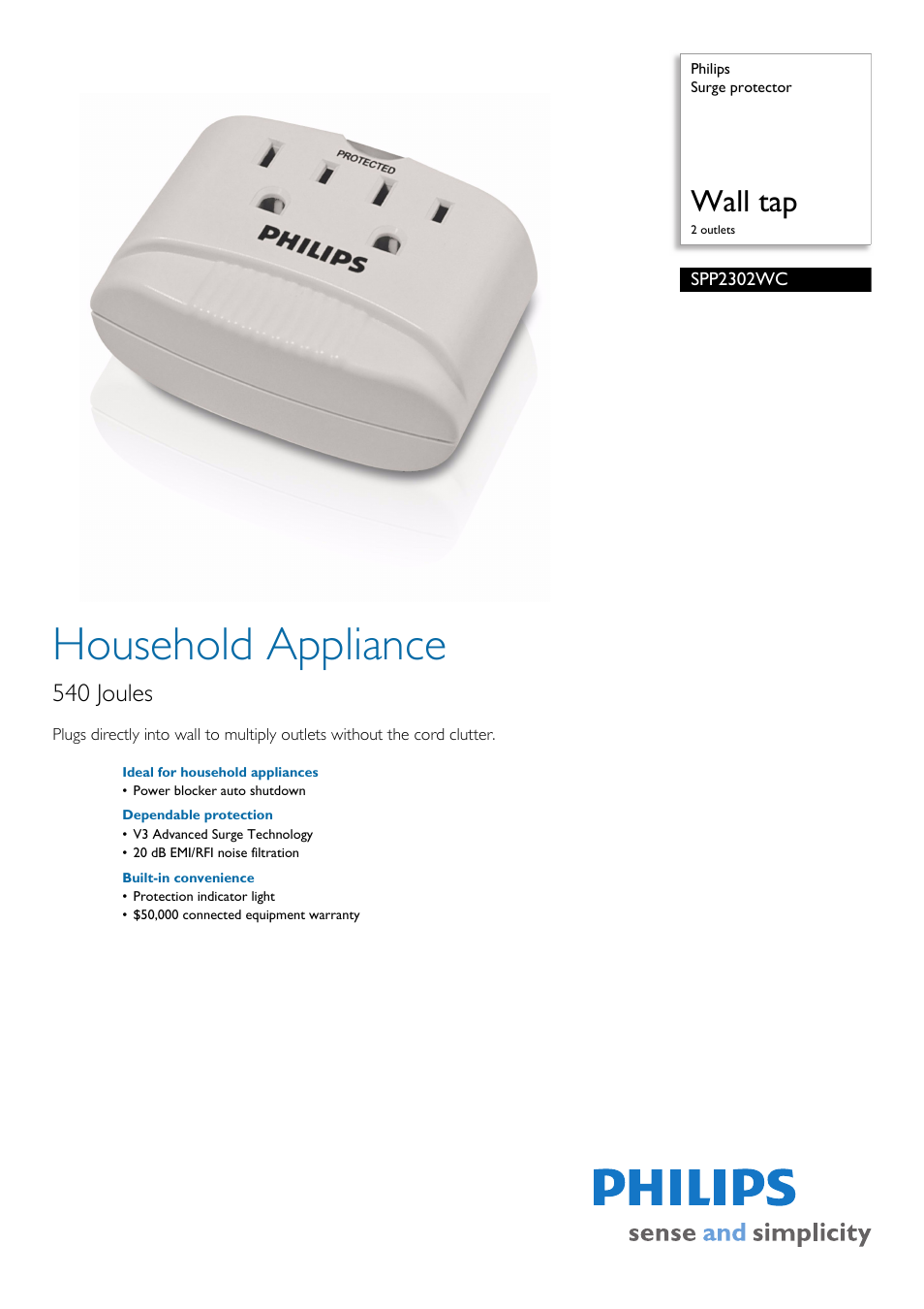 Philips SPP2302WC User Manual | 2 pages