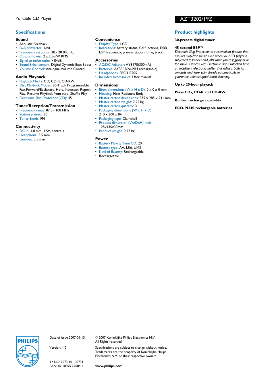 Philips PLUS DIGITAL FM TUNER AZT3202 User Manual | Page 2 / 2