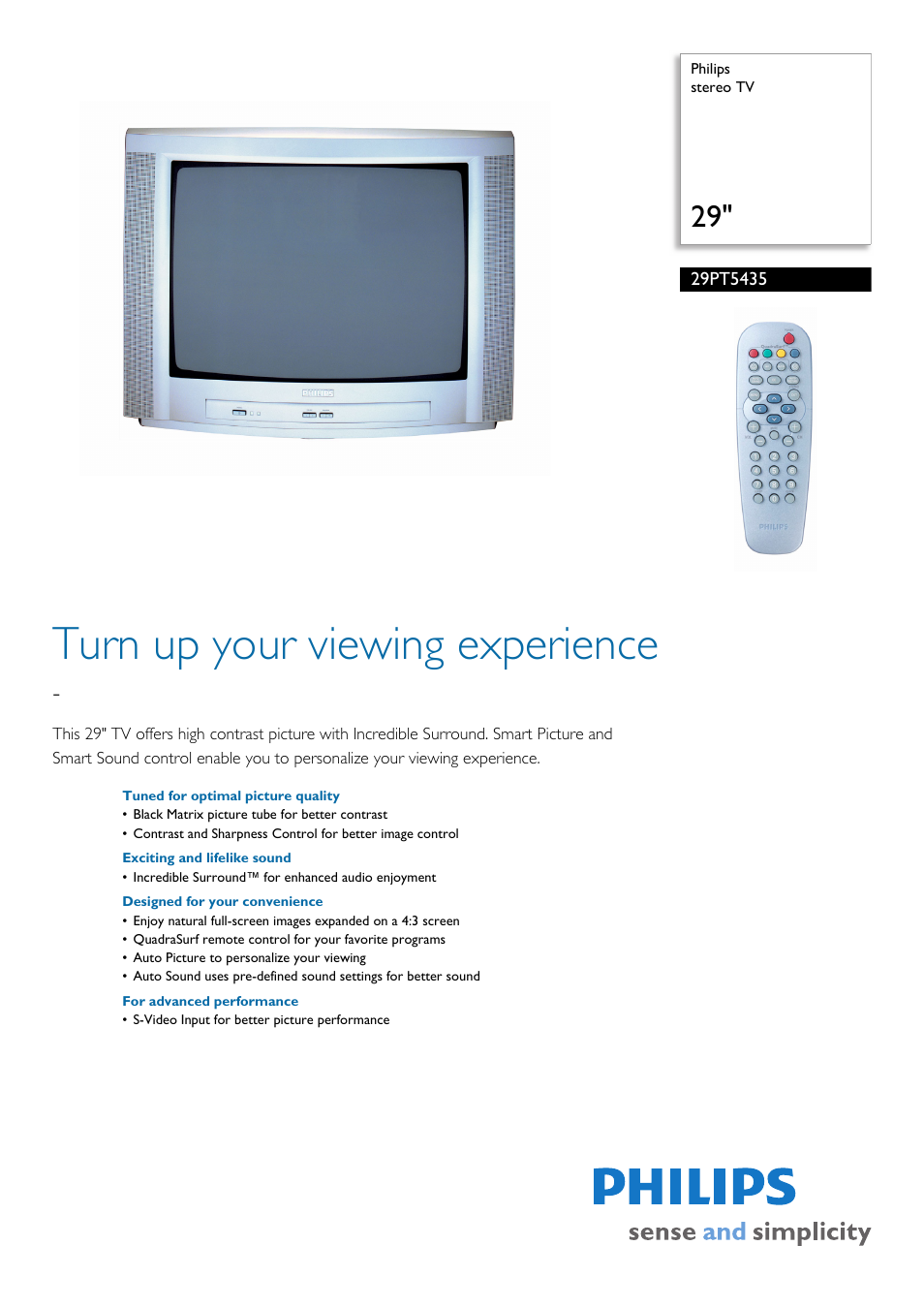 Philips 29PT5435 User Manual | 2 pages