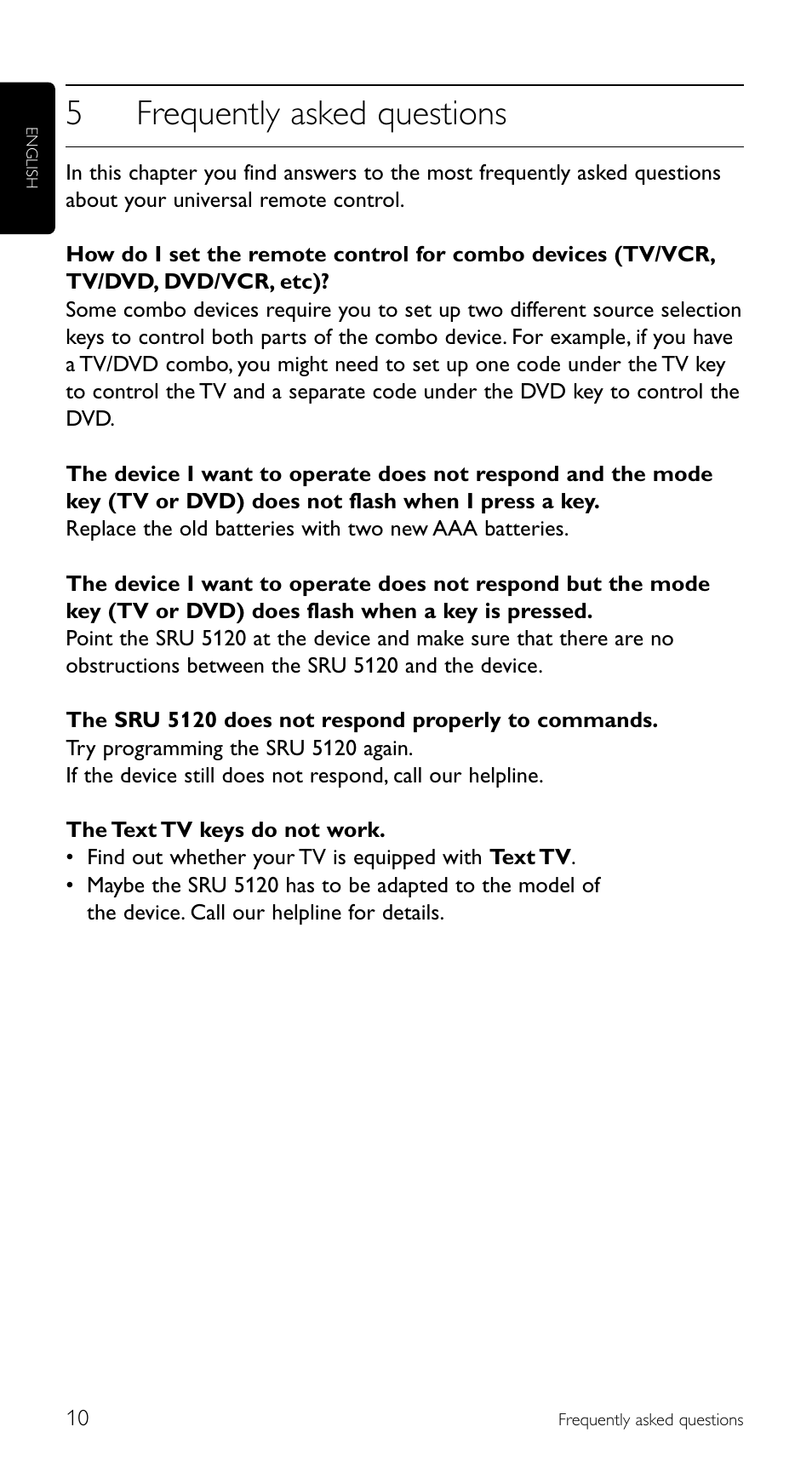 5frequently asked questions | Philips SRU 5120/86 User Manual | Page 10 / 96