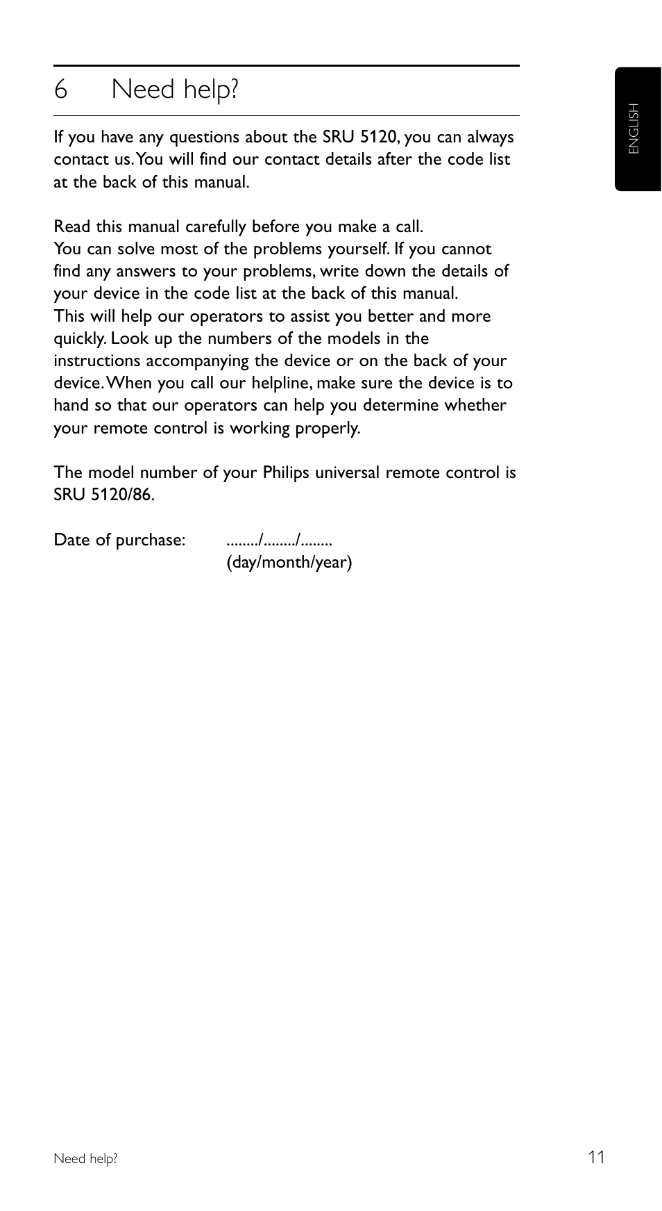 6need help | Philips SRU 5120/86 User Manual | Page 11 / 96