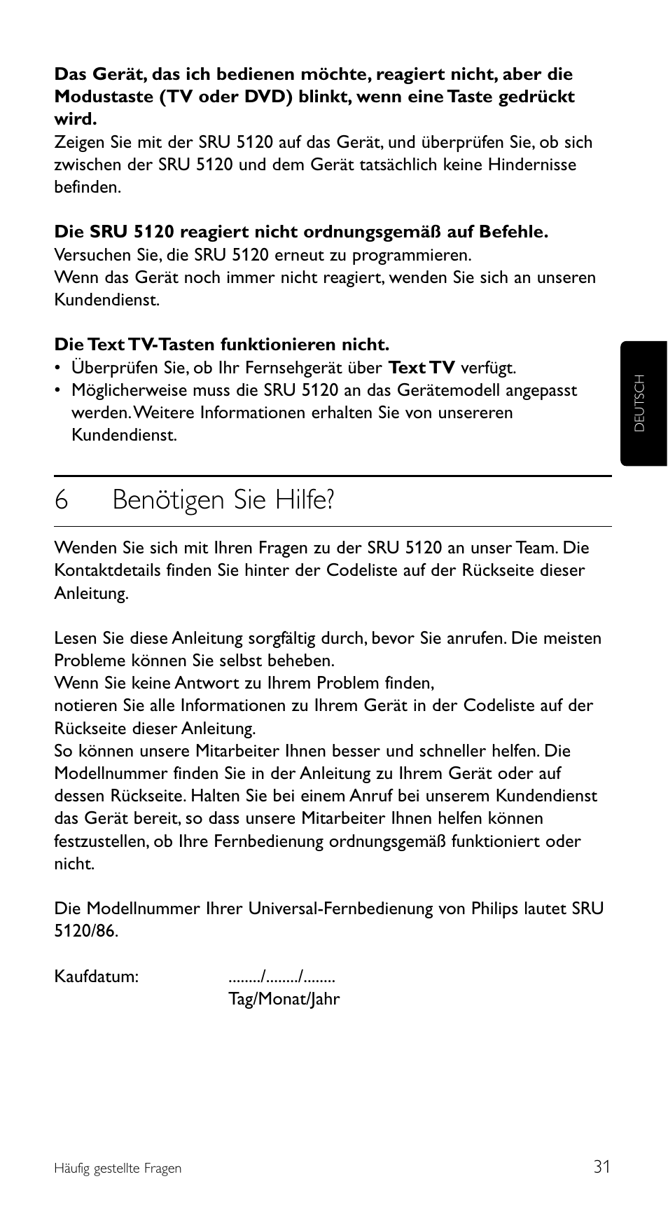 6benötigen sie hilfe | Philips SRU 5120/86 User Manual | Page 31 / 96