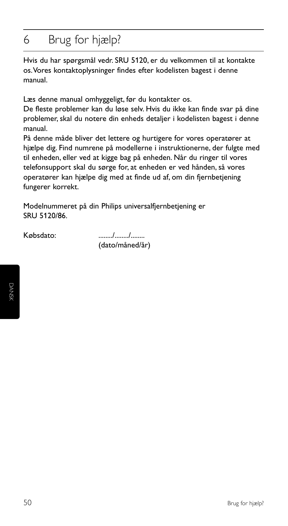 6brug for hjælp | Philips SRU 5120/86 User Manual | Page 50 / 96