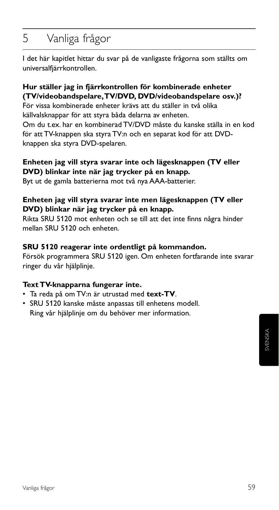 5vanliga frågor | Philips SRU 5120/86 User Manual | Page 59 / 96