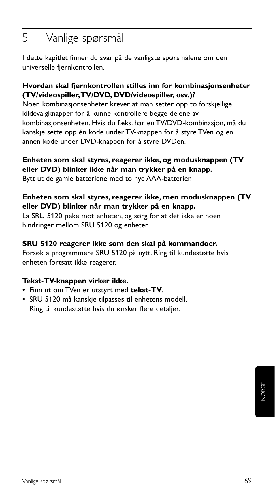 5vanlige spørsmål | Philips SRU 5120/86 User Manual | Page 69 / 96