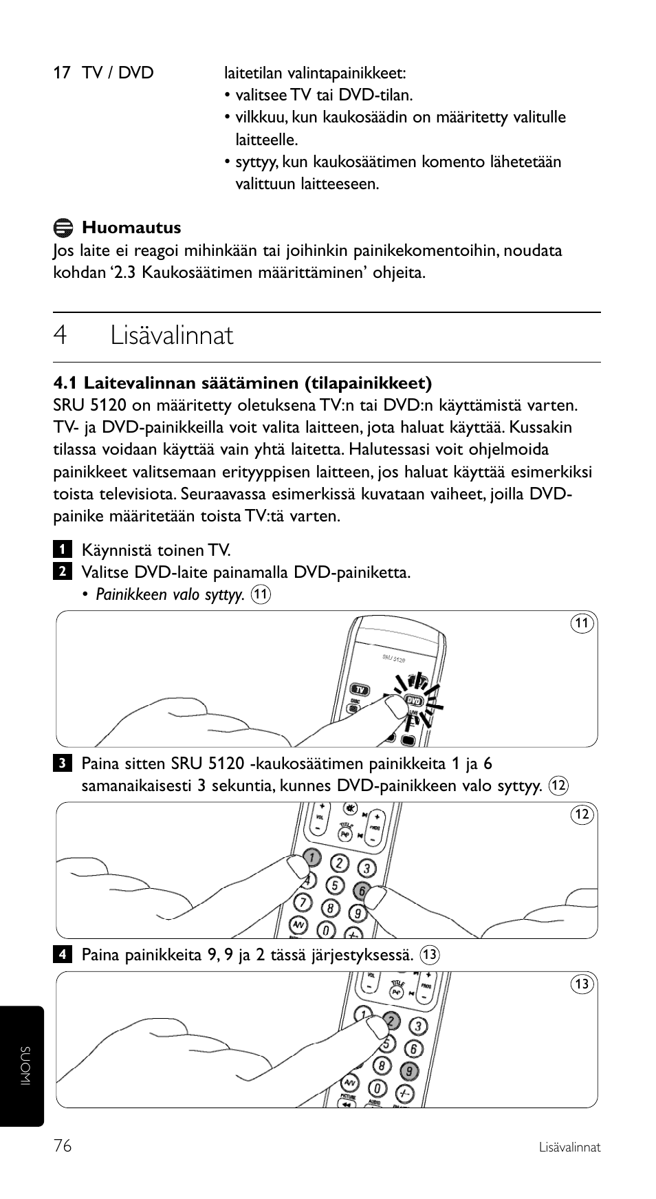 4lisävalinnat | Philips SRU 5120/86 User Manual | Page 76 / 96