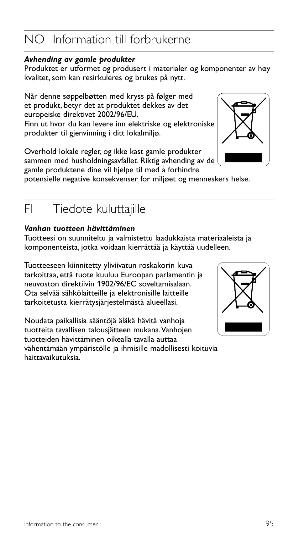 No information till forbrukerne, Fi tiedote kuluttajille | Philips SRU 5120/86 User Manual | Page 95 / 96