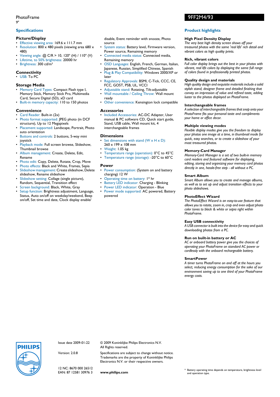 Philips 9FF2M4 User Manual | Page 2 / 2