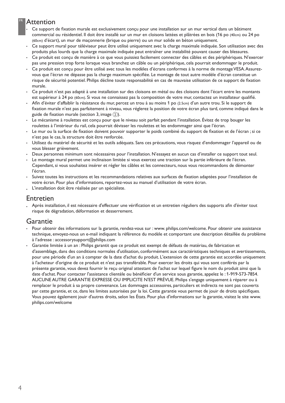 Attention, Entretien, Garantie | Philips SQM6375/27 User Manual | Page 4 / 16
