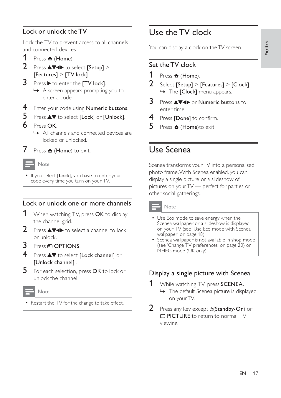 Use the tv clock, Use scenea | Philips 19PFL5404/60 User Manual | Page 19 / 42