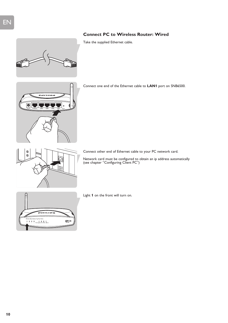 Connect pc to wireless router: wired | Philips SNB6500 User Manual | Page 10 / 51