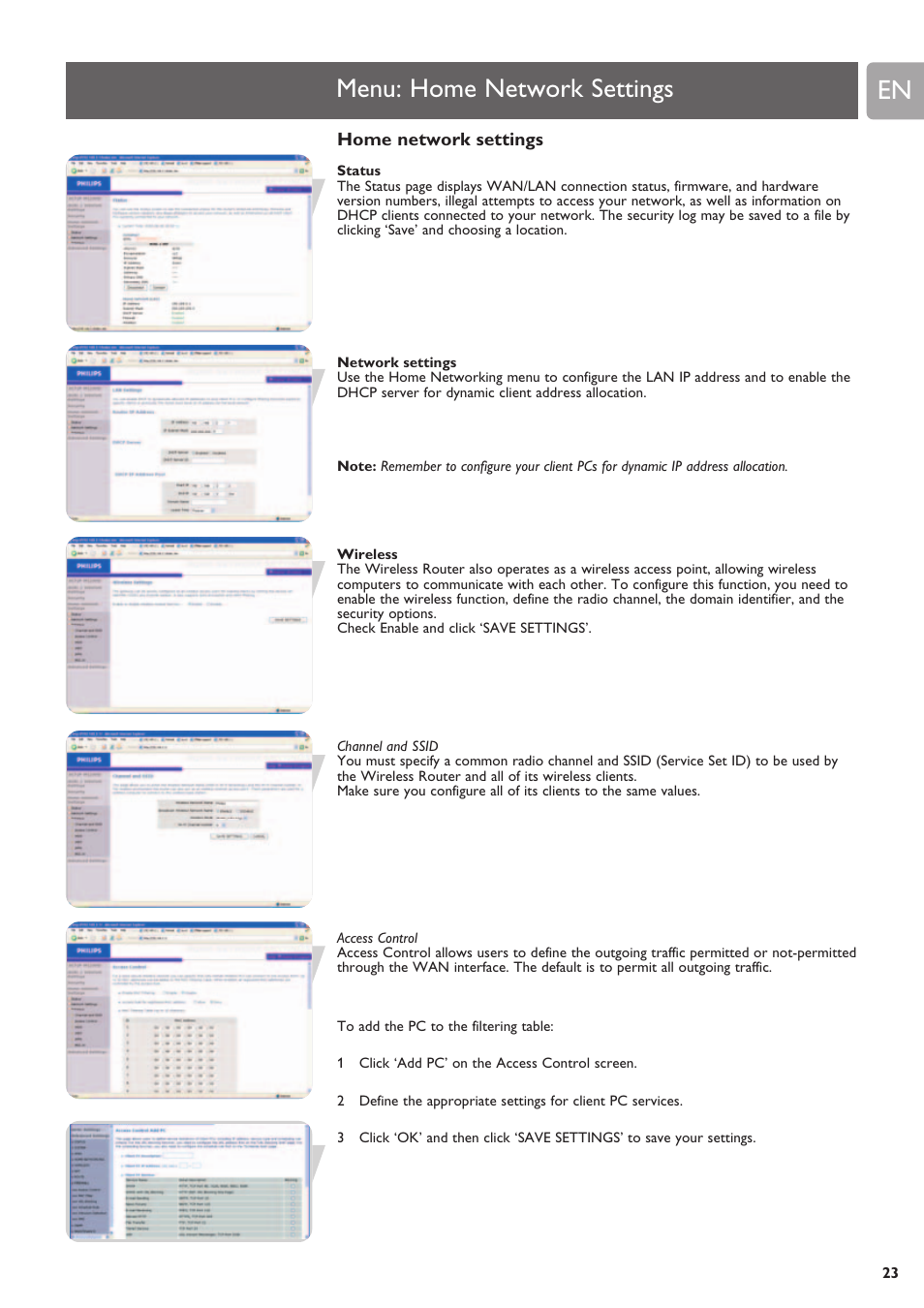 Menu: home network settings | Philips SNB6500 User Manual | Page 23 / 51