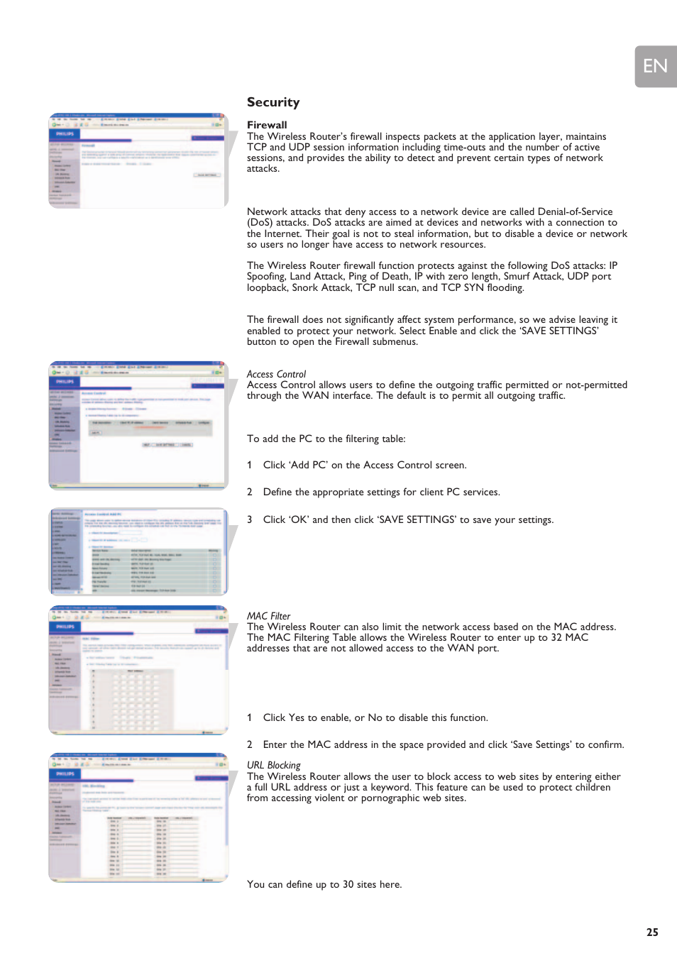 Security | Philips SNB6500 User Manual | Page 25 / 51