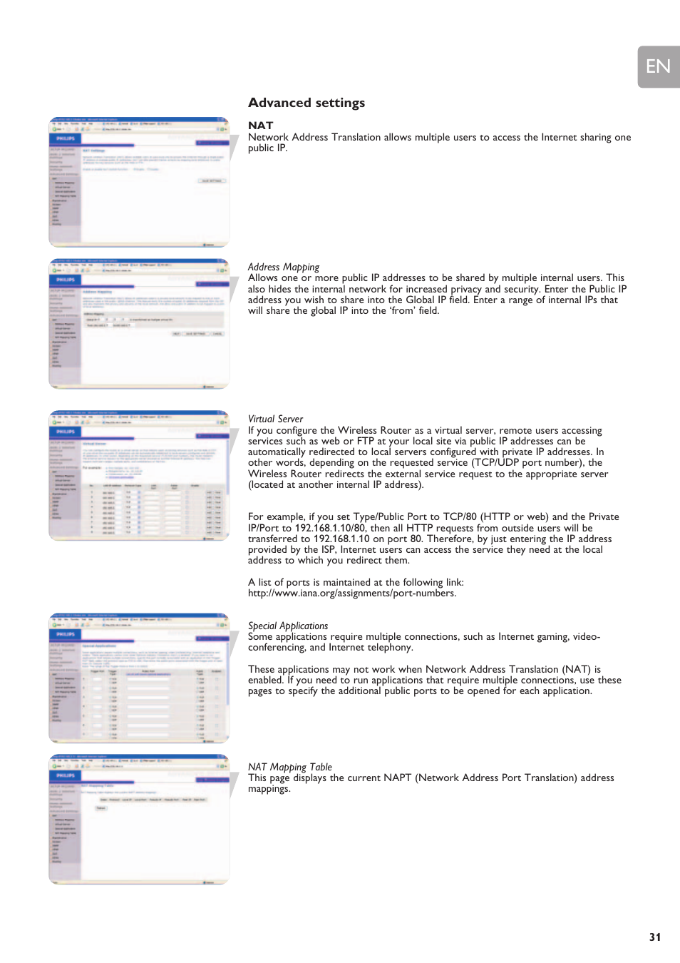 Advanced settings | Philips SNB6500 User Manual | Page 31 / 51