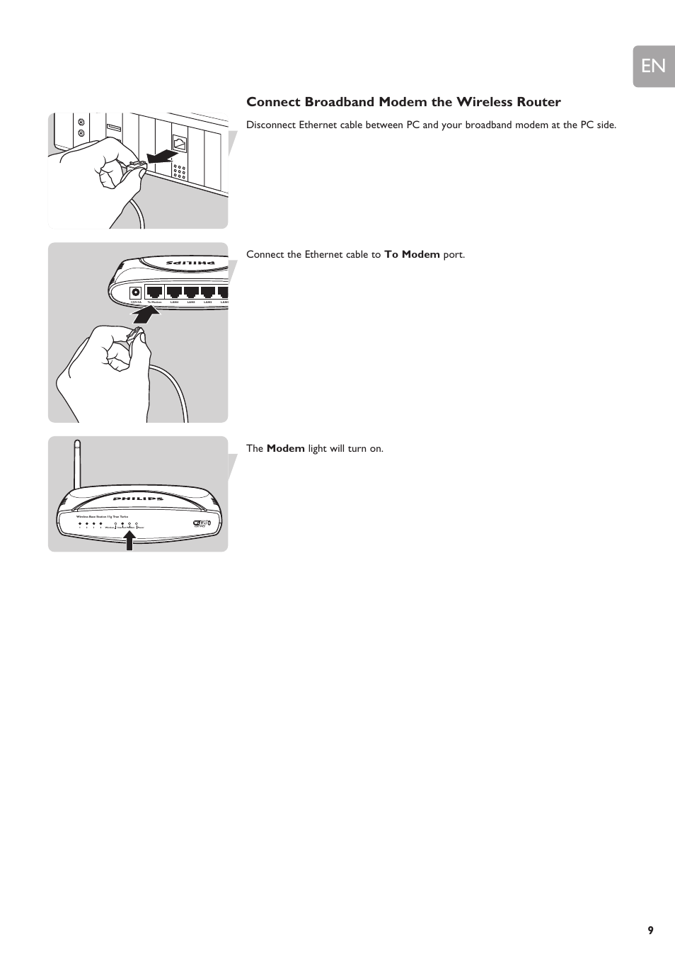 Connect broadband modem the wireless router | Philips SNB6500 User Manual | Page 9 / 51