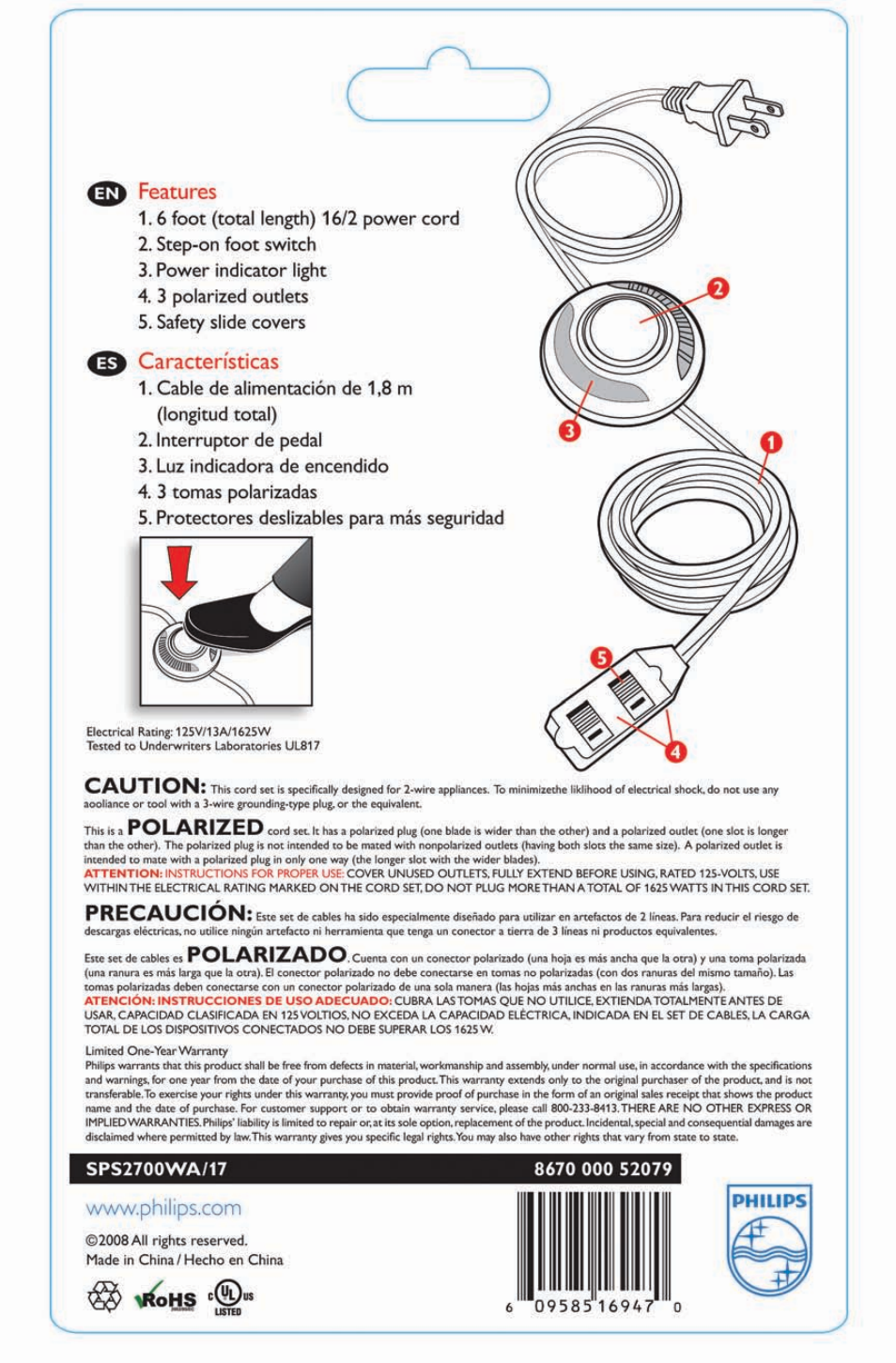 Philips SPS2700WA/17 User Manual | 1 page