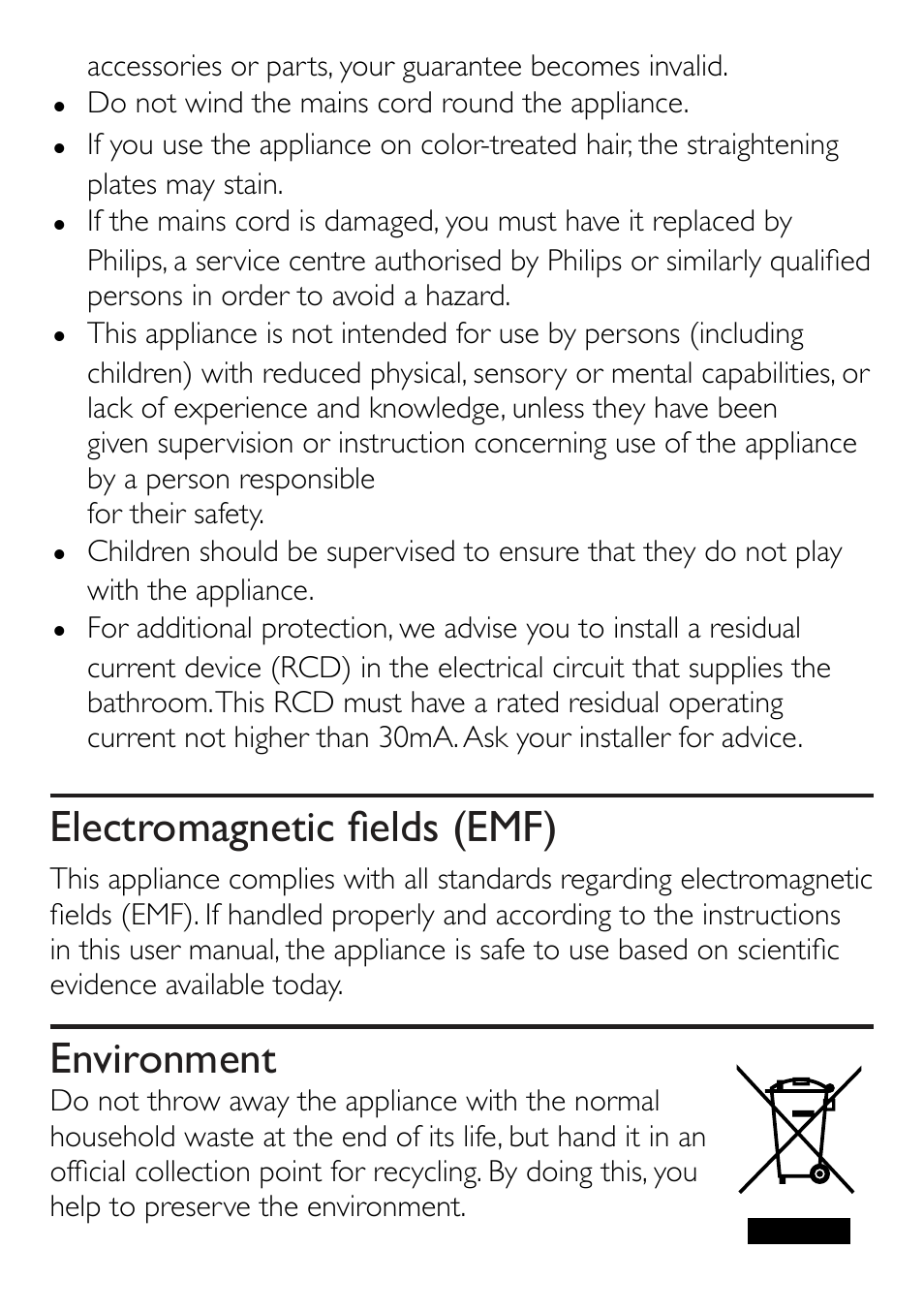 Electromagnetic fields (emf), Environment | Philips HP4661 User Manual | Page 3 / 5