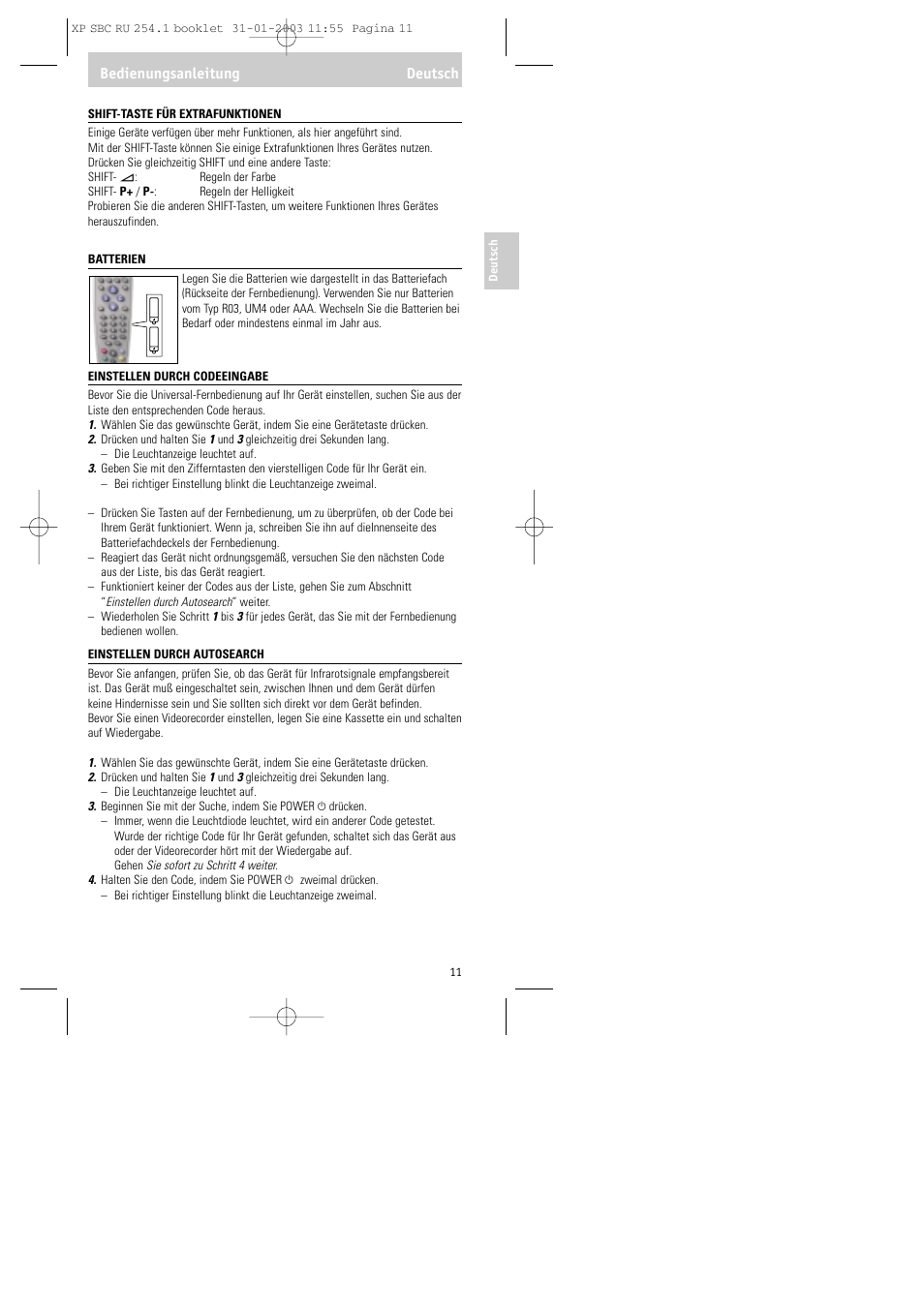 Bedienungsanleitung deutsch | Philips RU254 User Manual | Page 11 / 56