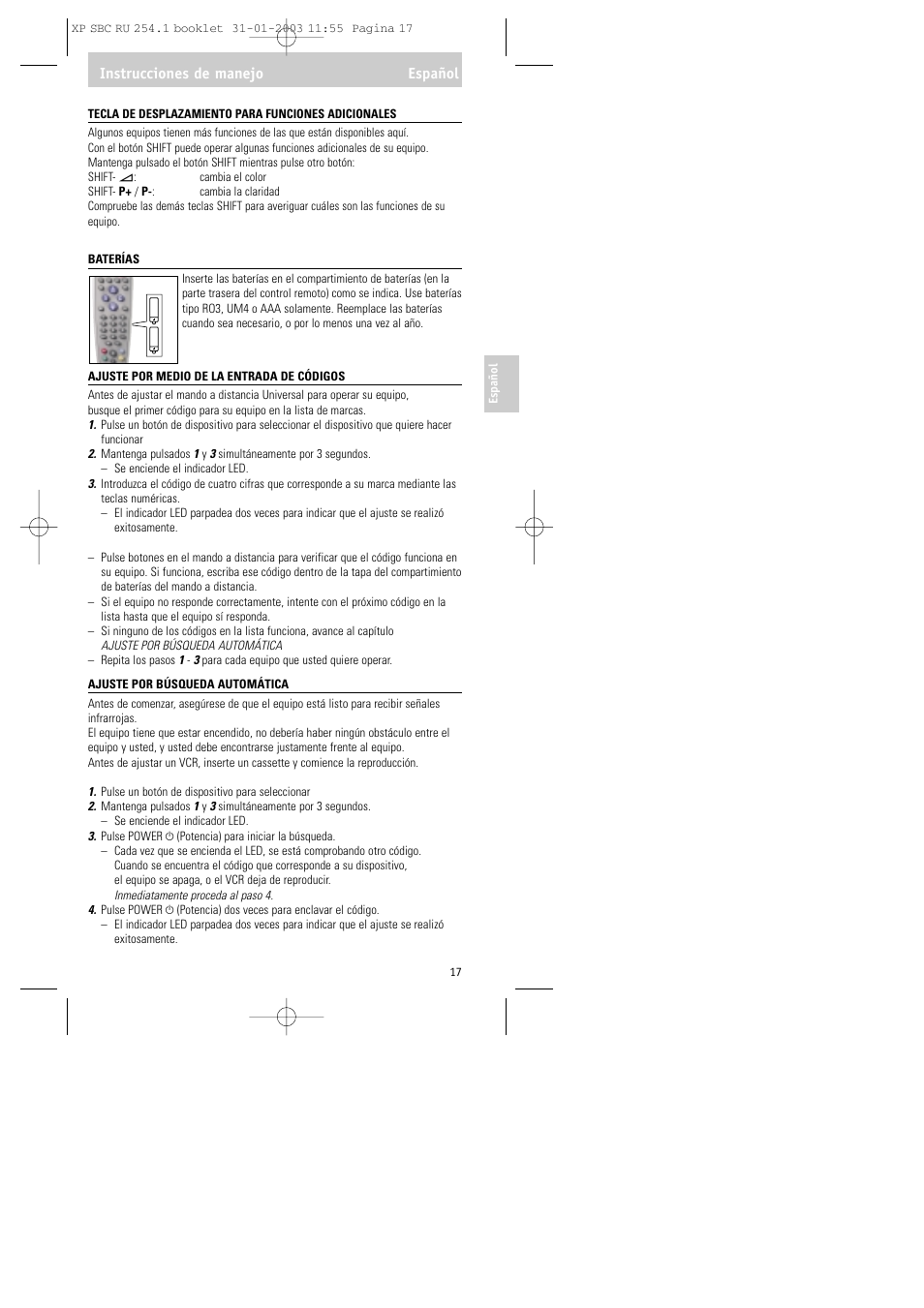 Instrucciones de manejo español | Philips RU254 User Manual | Page 17 / 56