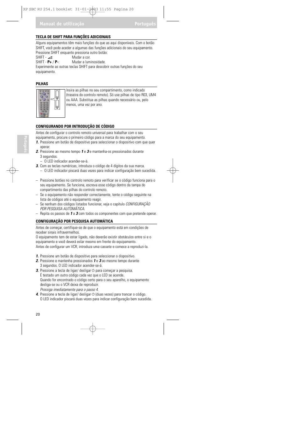 Manual de utilização português | Philips RU254 User Manual | Page 20 / 56