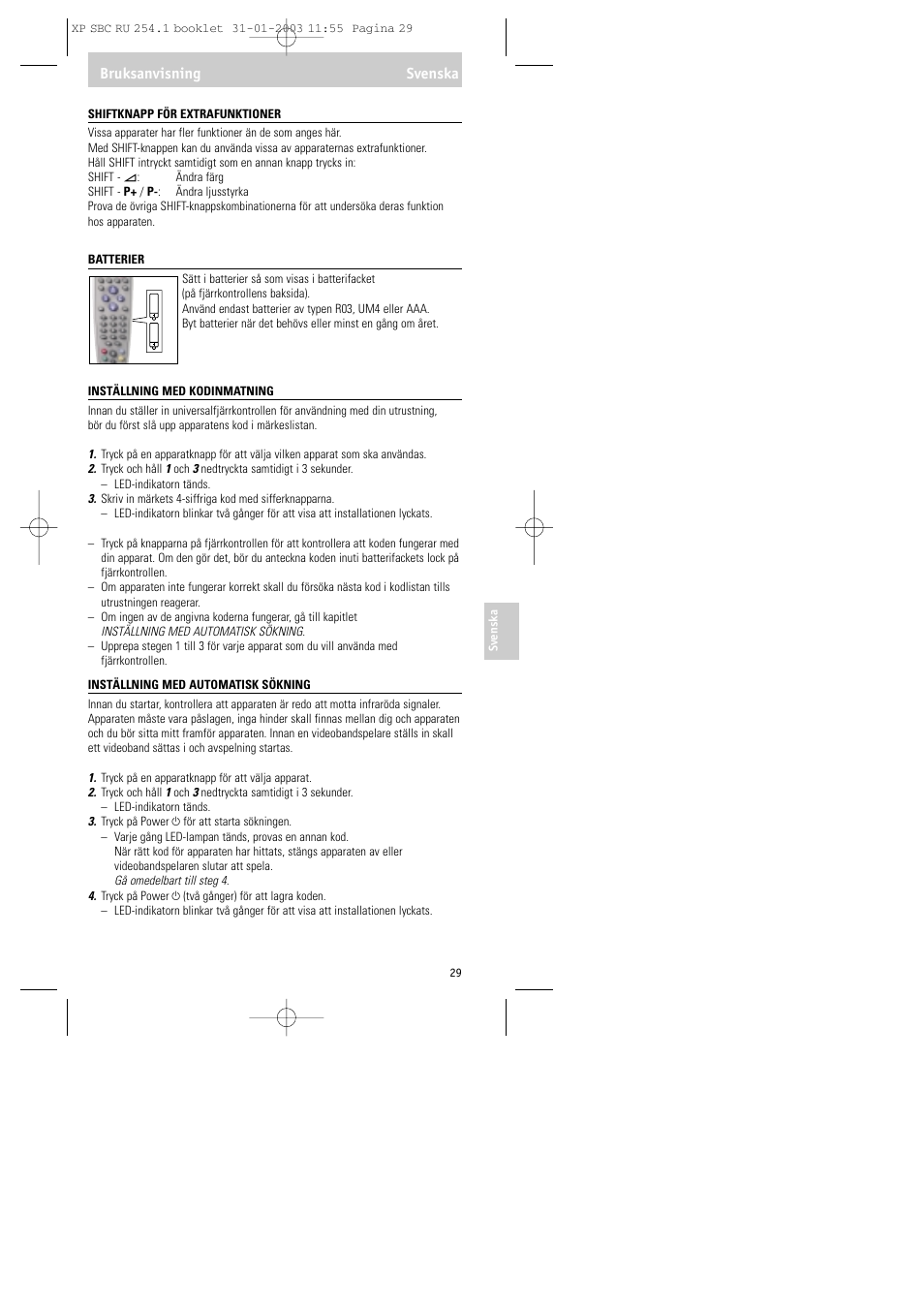 Bruksanvisning svenska | Philips RU254 User Manual | Page 29 / 56