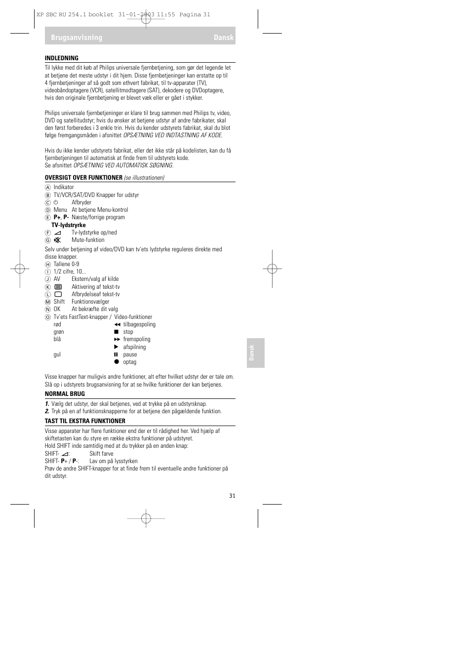 Brugsanvisning dansk | Philips RU254 User Manual | Page 31 / 56